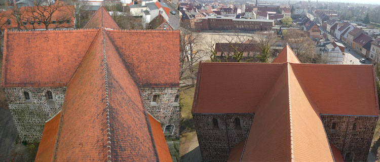 Dachsanierung der Kirche St. Nicolai vorher/nachher