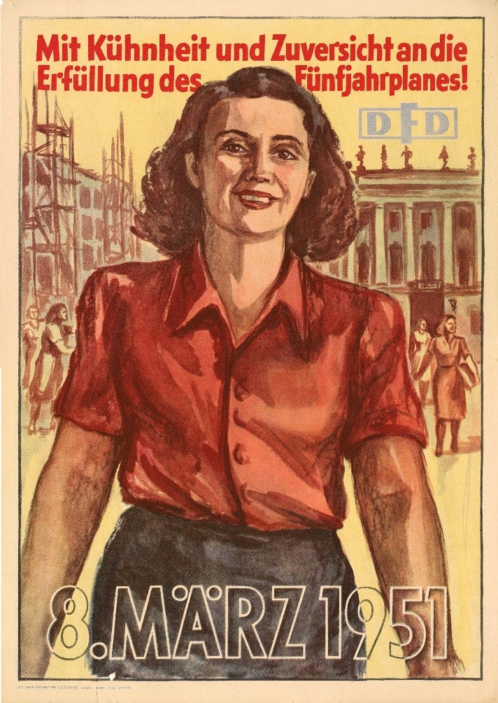 Frau auf Plakat mit Datum 08.03.1951