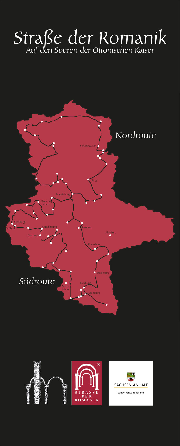 Informationstafel Sachsen-Anhalt-Karte zur Straße der Romanik