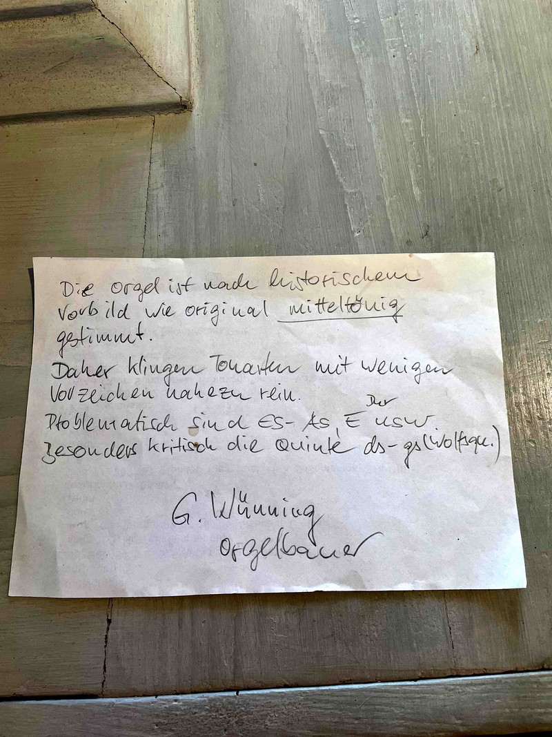 Handzettel des Orgelbauers Georg Wünning