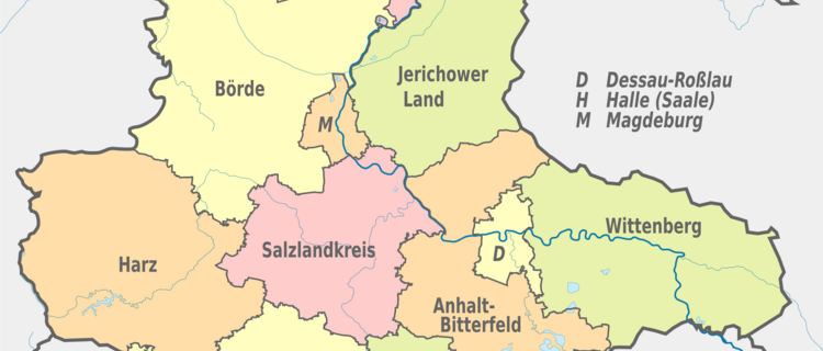 Ausschnitt der Karte von Sachsen-Anhalt mit Landkreisen und kreisfreien Städten