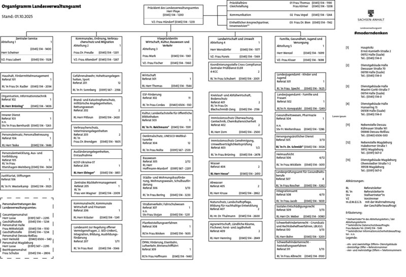 Organigramm mit 5 Säulen, Kopf und Legende